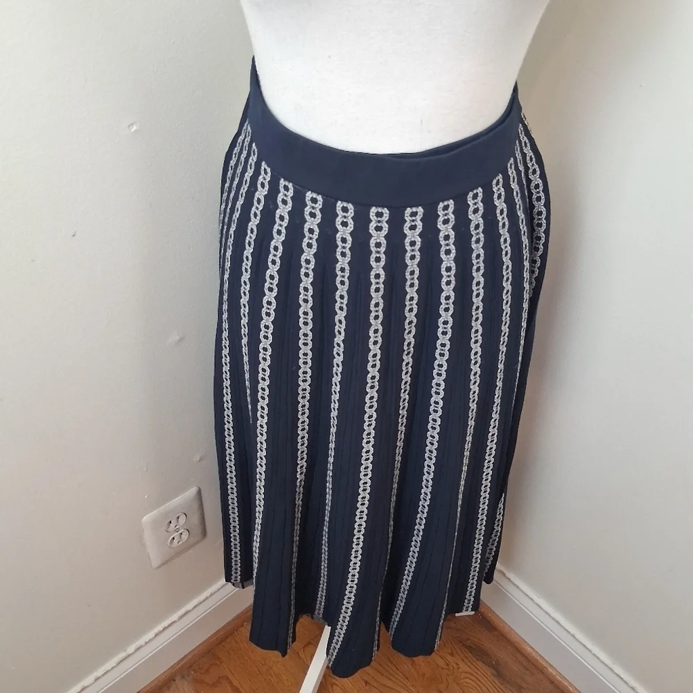 Tory Burch Gemini Link Jacquard Navy Blue Skirt Size XL